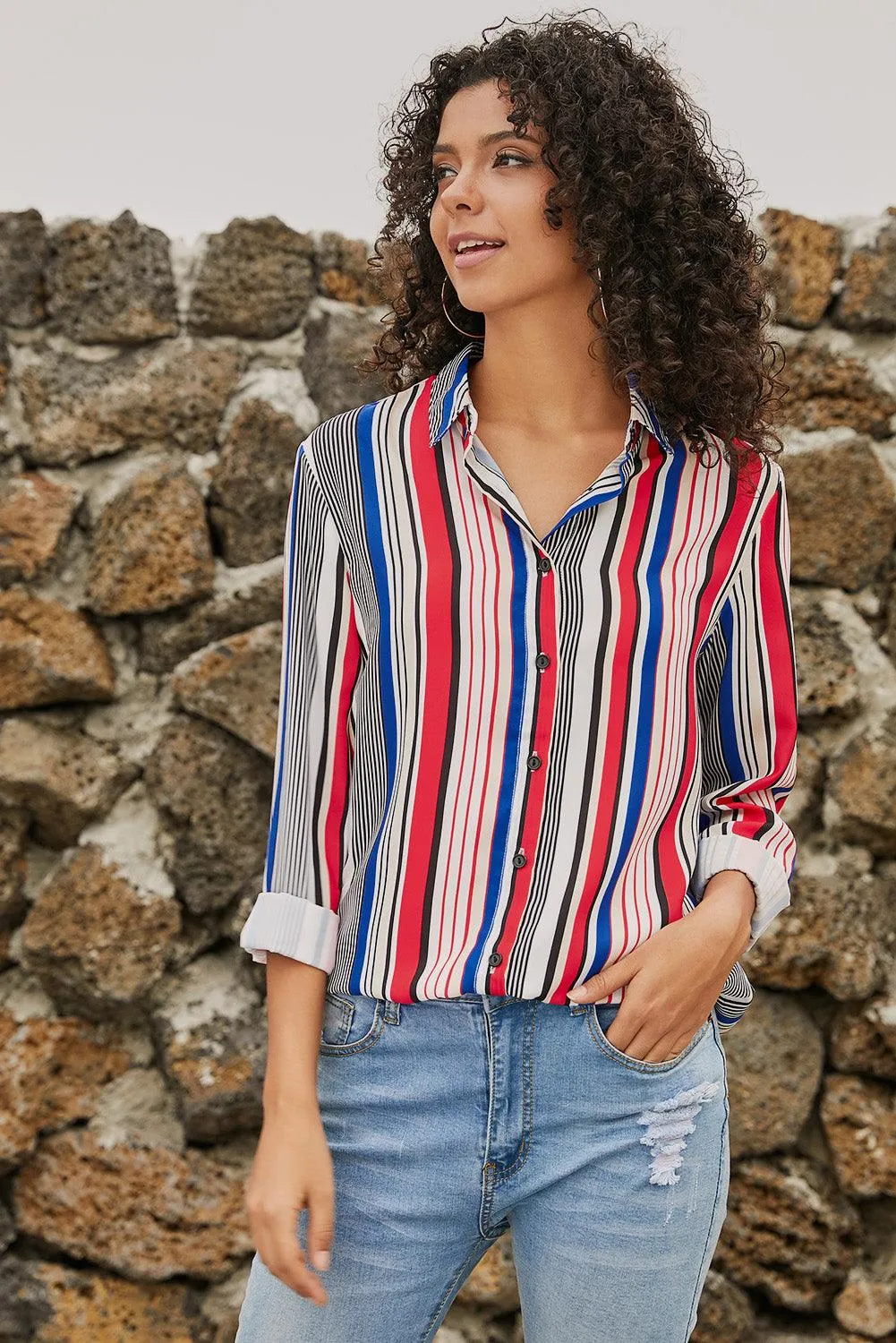 Blue Striped Modern Women Shirt
