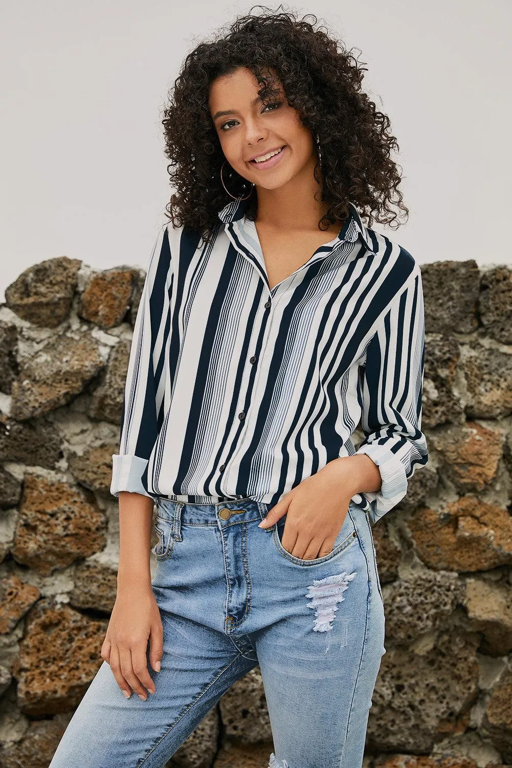 Blue Striped Modern Women Shirt
