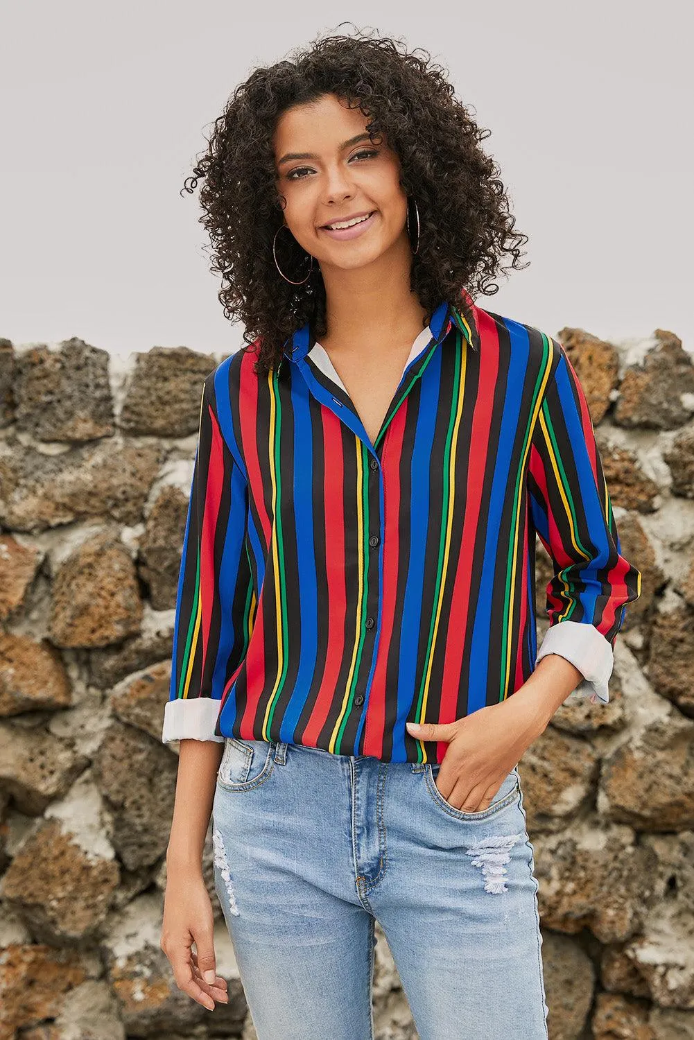 Blue Striped Modern Women Shirt