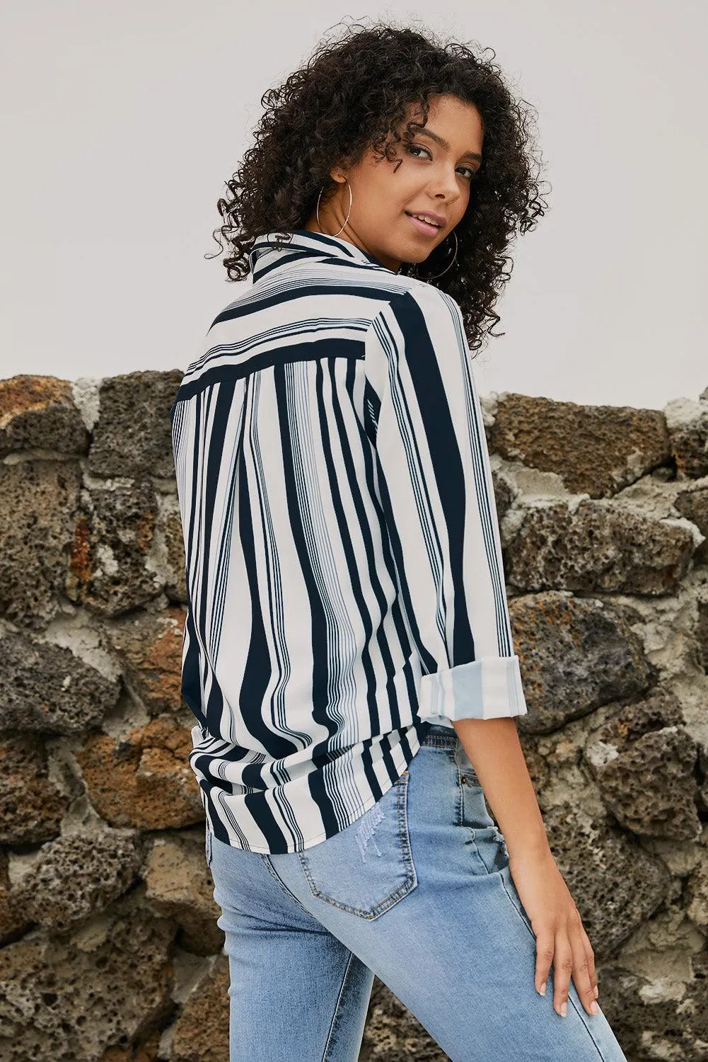 Blue Striped Modern Women Shirt