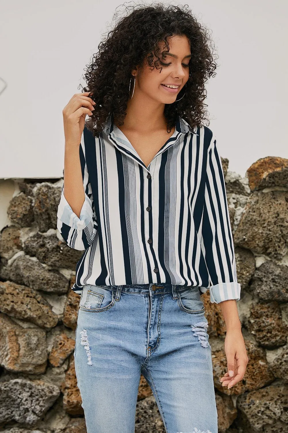 Blue Striped Modern Women Shirt