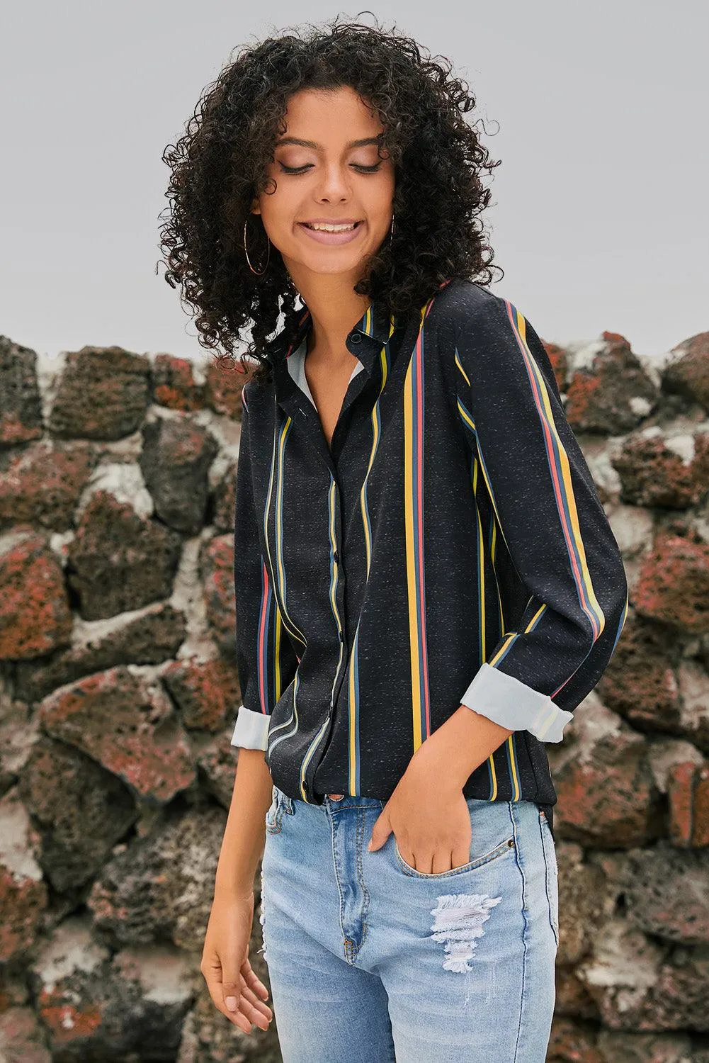 Blue Striped Modern Women Shirt