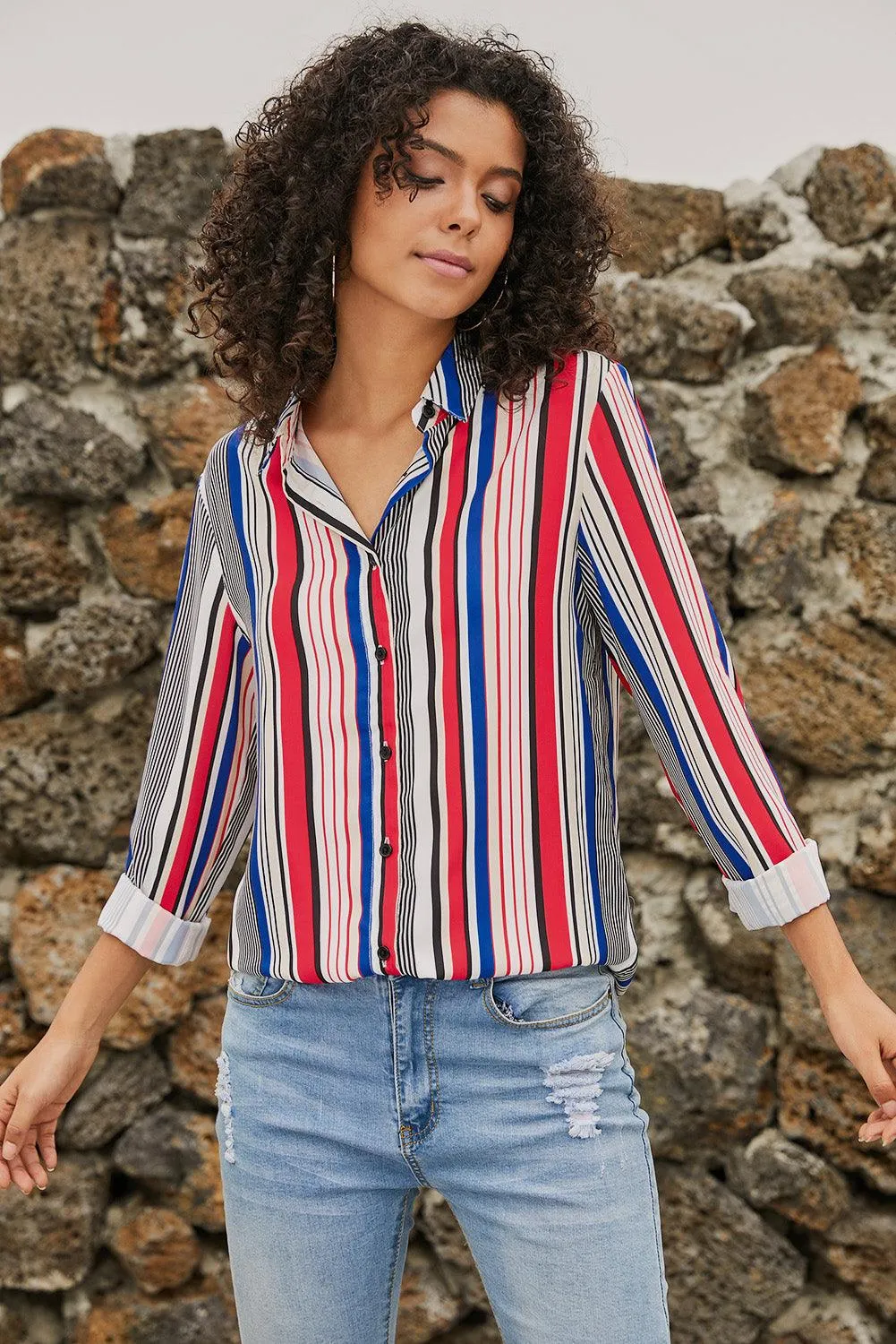 Blue Striped Modern Women Shirt
