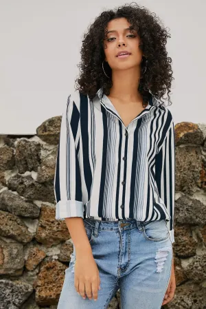 Blue Striped Modern Women Shirt