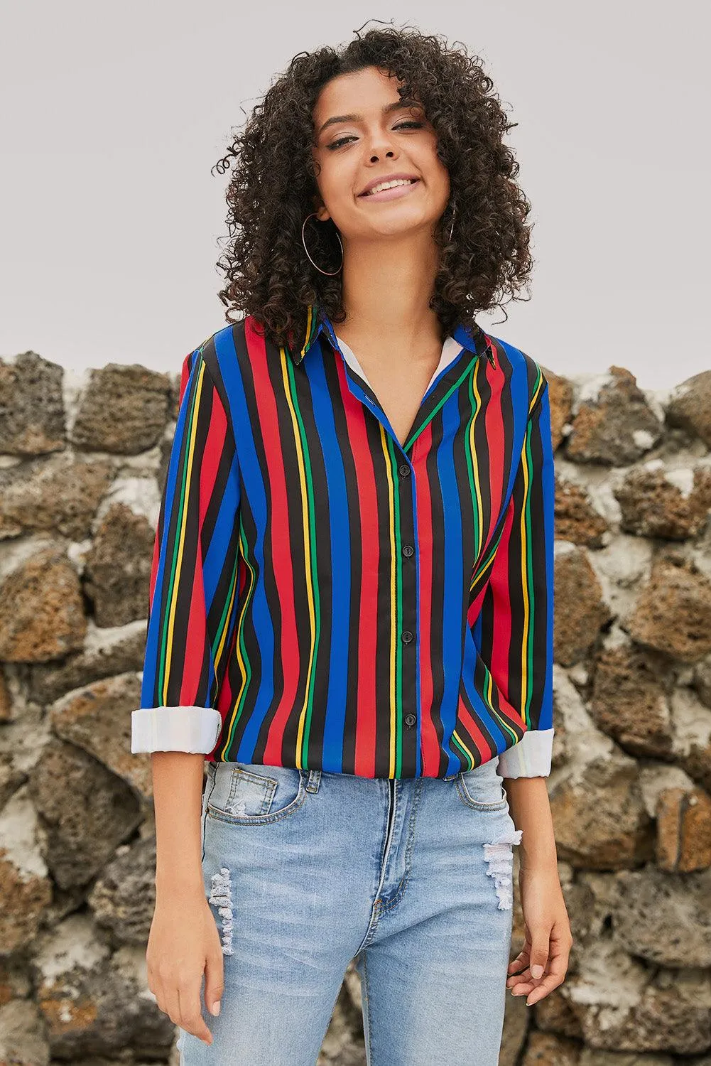 Blue Striped Modern Women Shirt