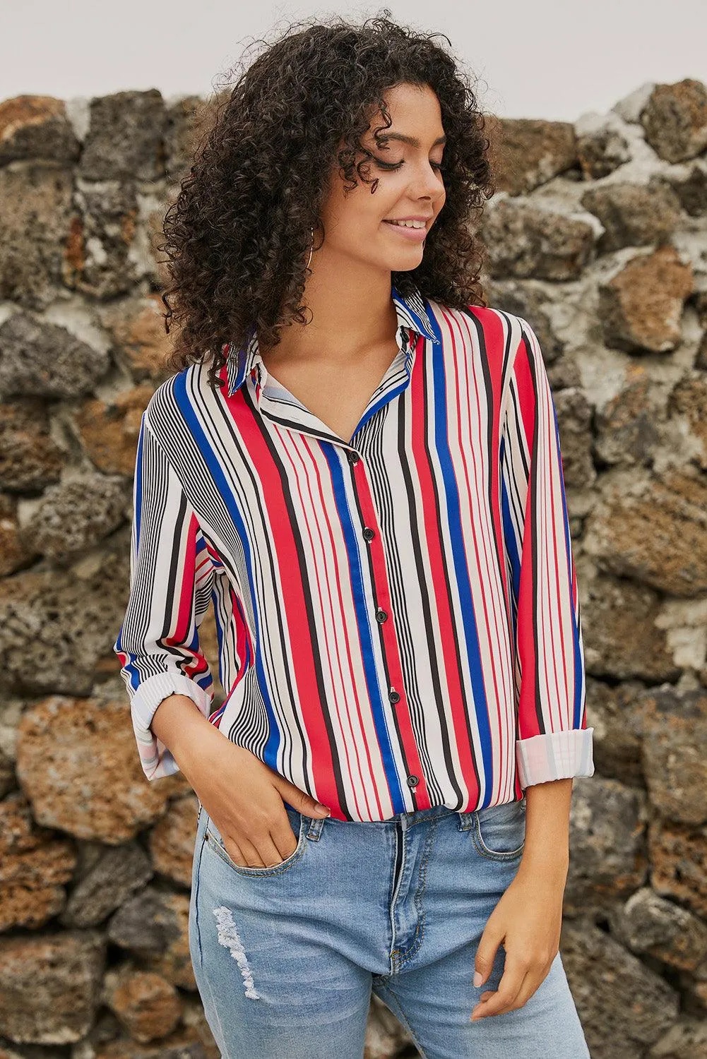 Blue Striped Modern Women Shirt