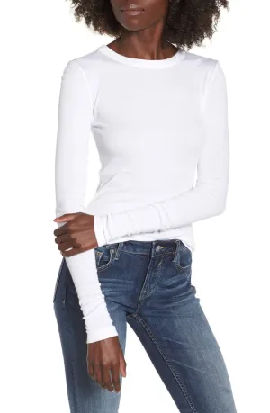 BP. Ribbed Long Sleeve Tee In White, A stretchy rib-knit design perfects the figure-flaunting fit of this lithe, long-sleeve tee. Sizing: Runs small; order one size up. Sz Large! Retails $45 
