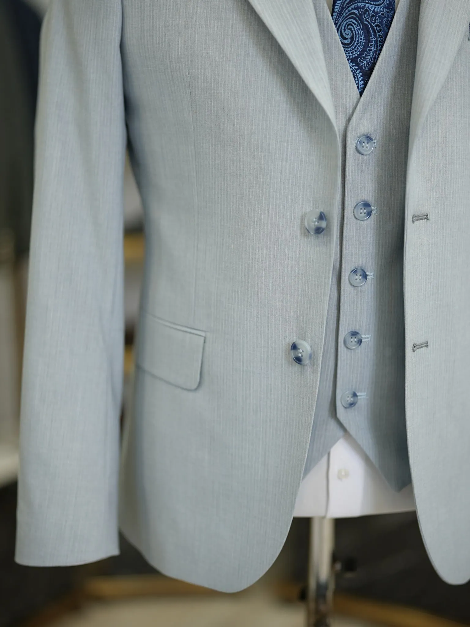 Brabion Maison Light Blue Slim Fit Pinstripe Suit