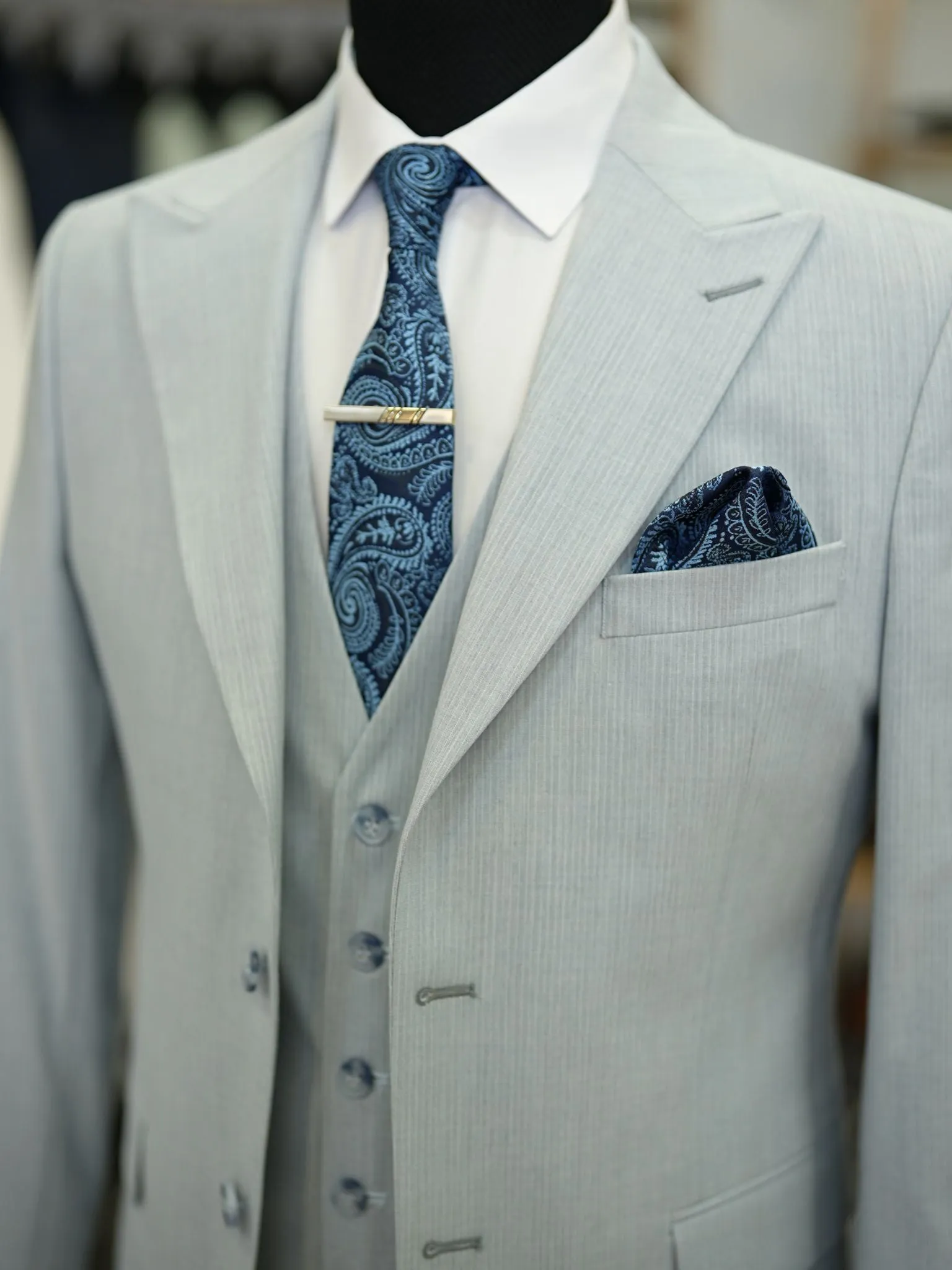 Brabion Maison Light Blue Slim Fit Pinstripe Suit