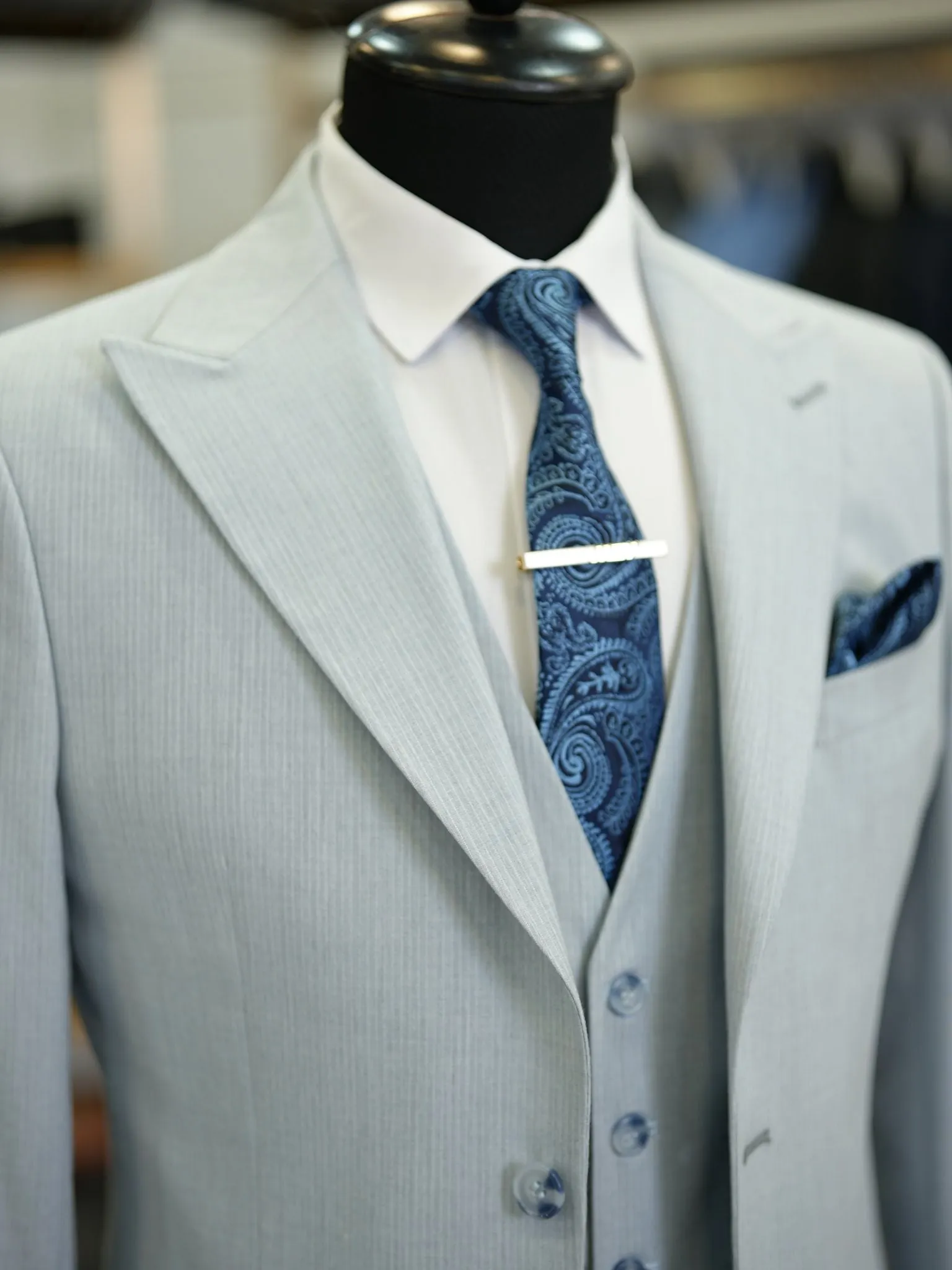 Brabion Maison Light Blue Slim Fit Pinstripe Suit