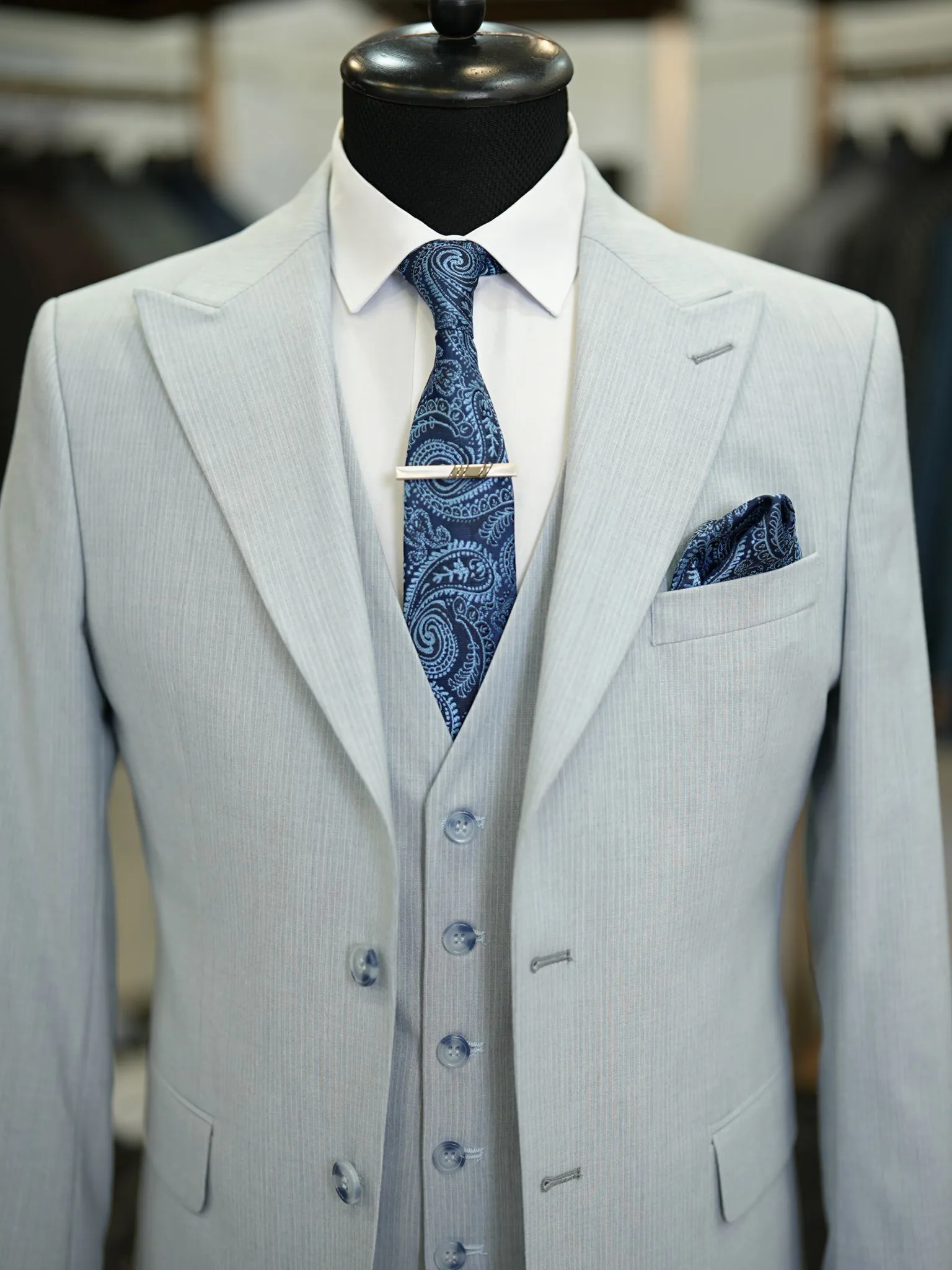 Brabion Maison Light Blue Slim Fit Pinstripe Suit