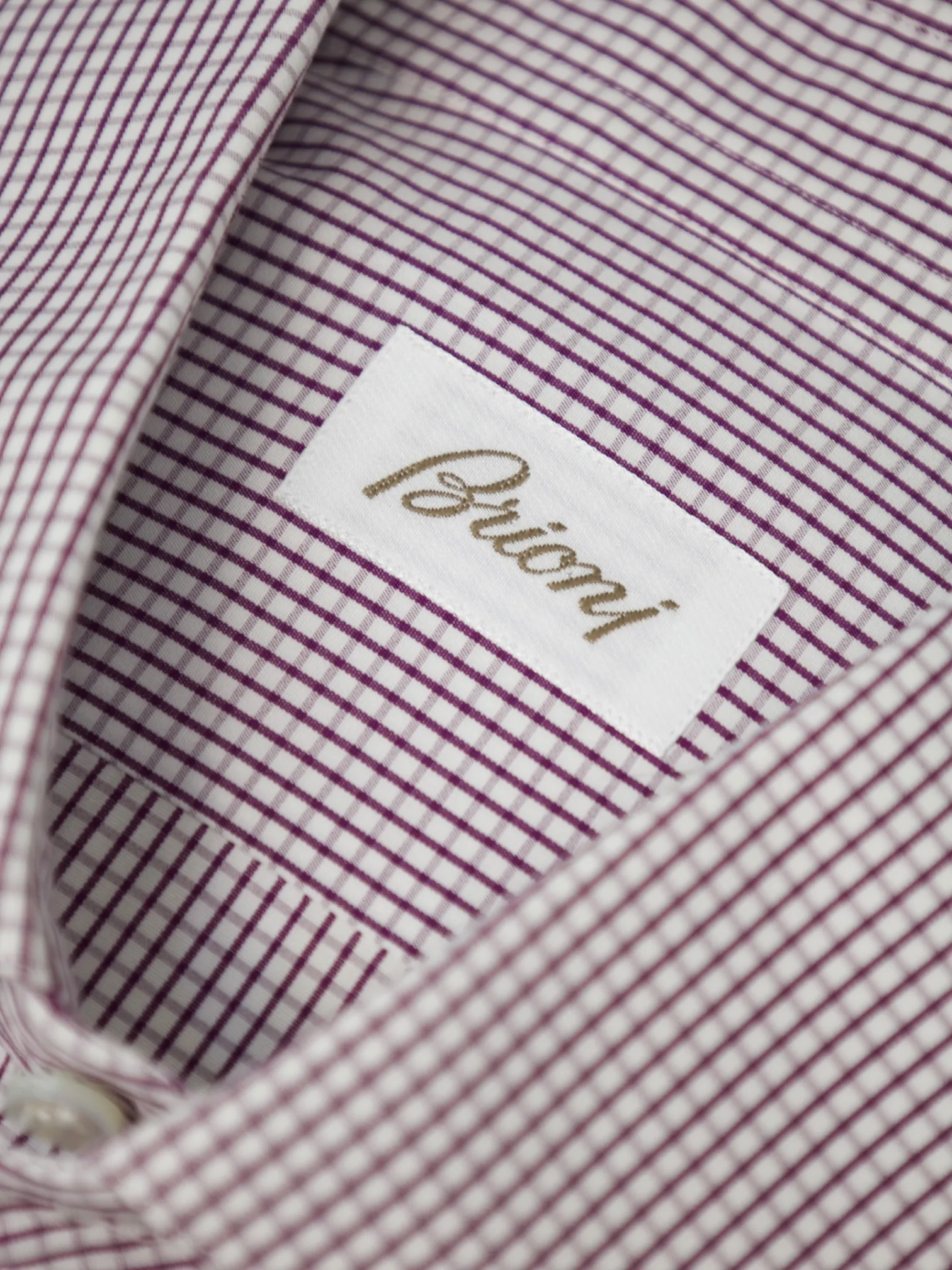 Brioni White & Aubergine Cotton Gingham Check Shirt