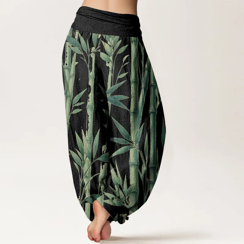 Buddha Stones Casual Bamboo Leaves Pattern Women's Elastic Waist Harem Pants
