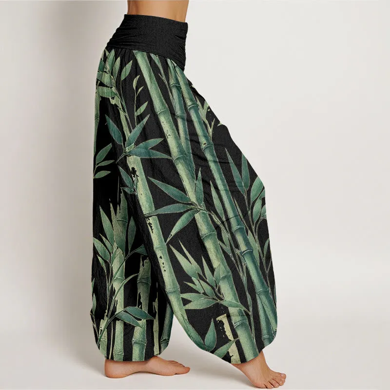 Buddha Stones Casual Bamboo Leaves Pattern Women's Elastic Waist Harem Pants