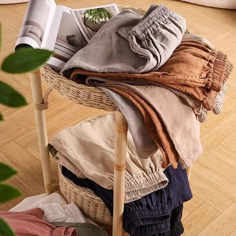 Buddha Stones Casual Plain High Waist Cotton Linen Women's Harem Pants With Pockets