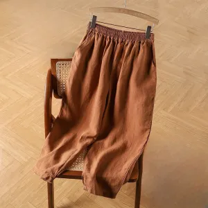 Buddha Stones Casual Plain High Waist Cotton Linen Women's Harem Pants With Pockets