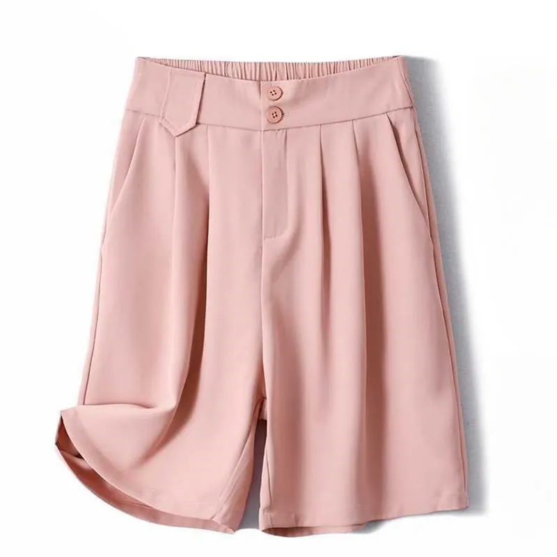 Buddha Stones Summer Casual Zipper Button Loose Plain Cotton Linen Women's Shorts With Pockets
