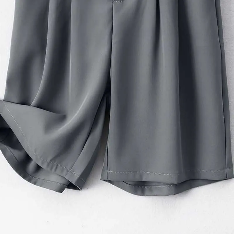 Buddha Stones Summer Casual Zipper Button Loose Plain Cotton Linen Women's Shorts With Pockets