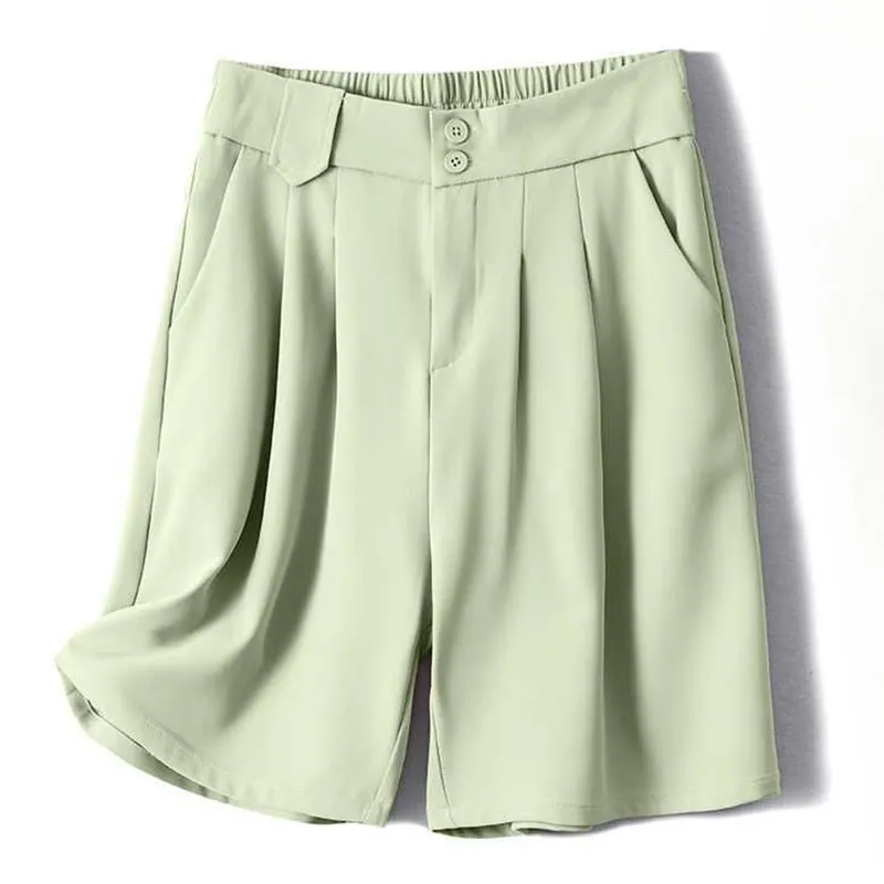 Buddha Stones Summer Casual Zipper Button Loose Plain Cotton Linen Women's Shorts With Pockets