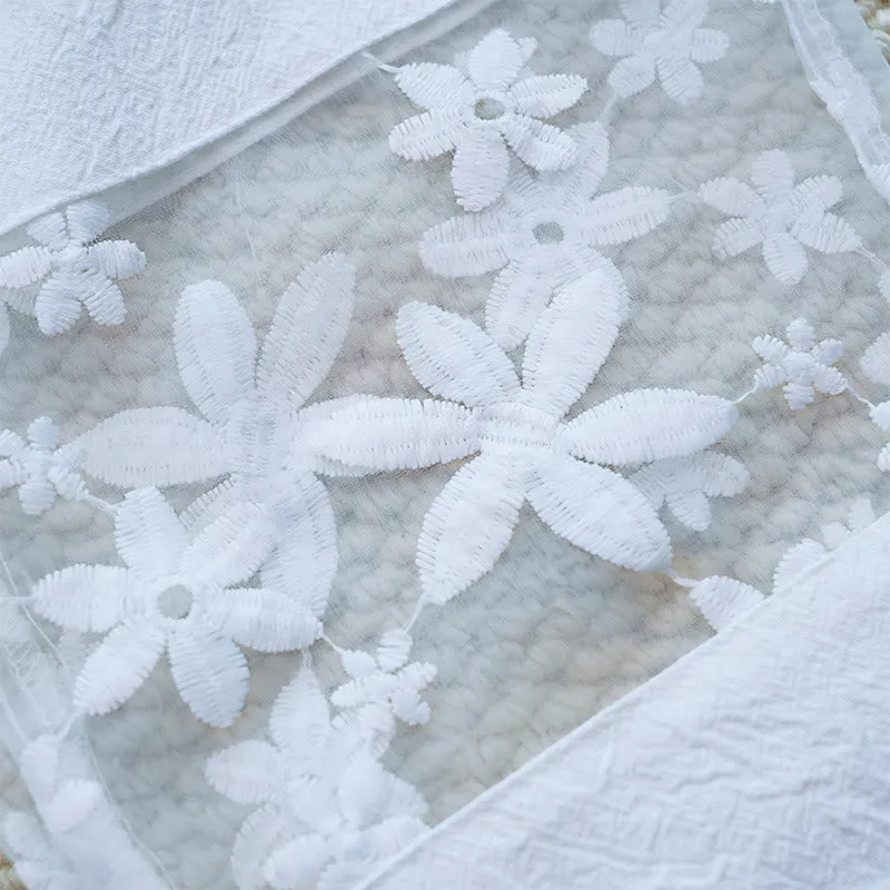 Buddha Stones Summer Daily FloralWhite Plain Patchwork Lace Design Cotton Linen Women's Pants With Pockets