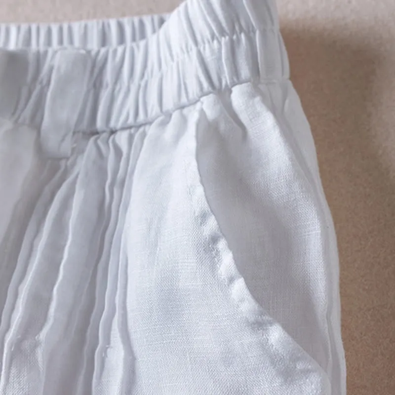 Buddha Stones Summer Daily Simple Wrinkle Design Cotton Linen Women's Shorts With Pockets