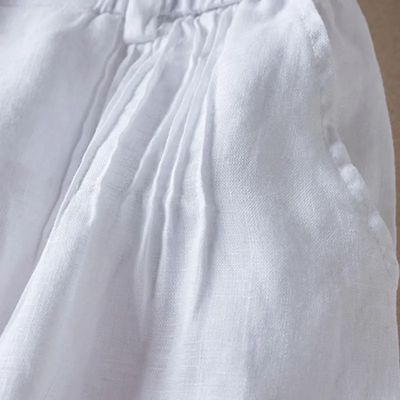 Buddha Stones Summer Daily Simple Wrinkle Design Cotton Linen Women's Shorts With Pockets