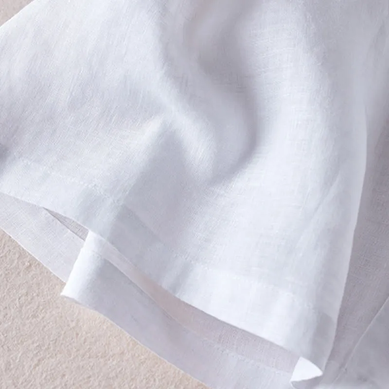 Buddha Stones Summer Daily Simple Wrinkle Design Cotton Linen Women's Shorts With Pockets