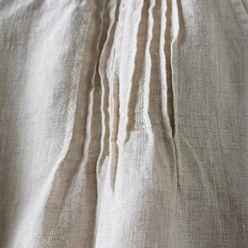 Buddha Stones Summer Daily Simple Wrinkle Design Cotton Linen Women's Shorts With Pockets