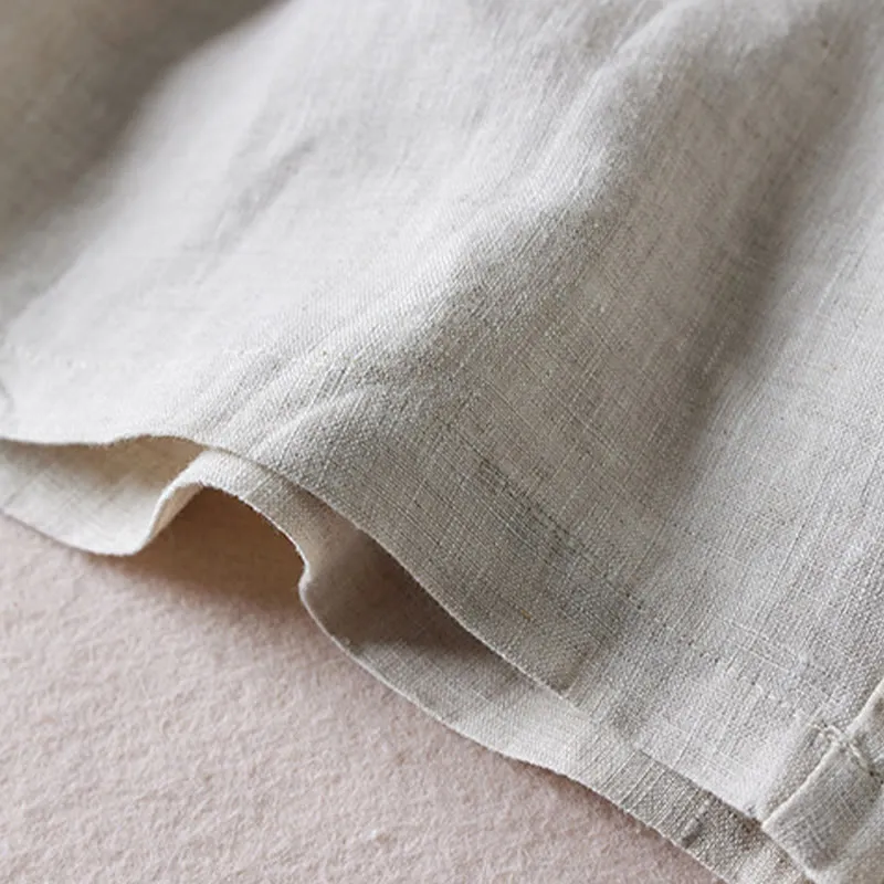 Buddha Stones Summer Daily Simple Wrinkle Design Cotton Linen Women's Shorts With Pockets