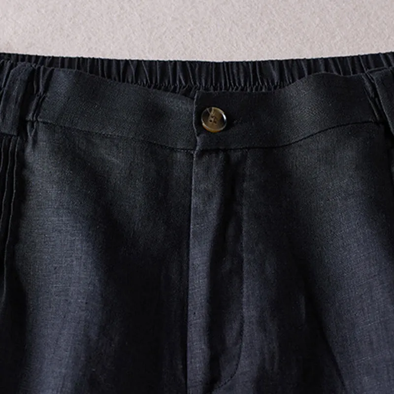 Buddha Stones Summer Daily Simple Wrinkle Design Cotton Linen Women's Shorts With Pockets