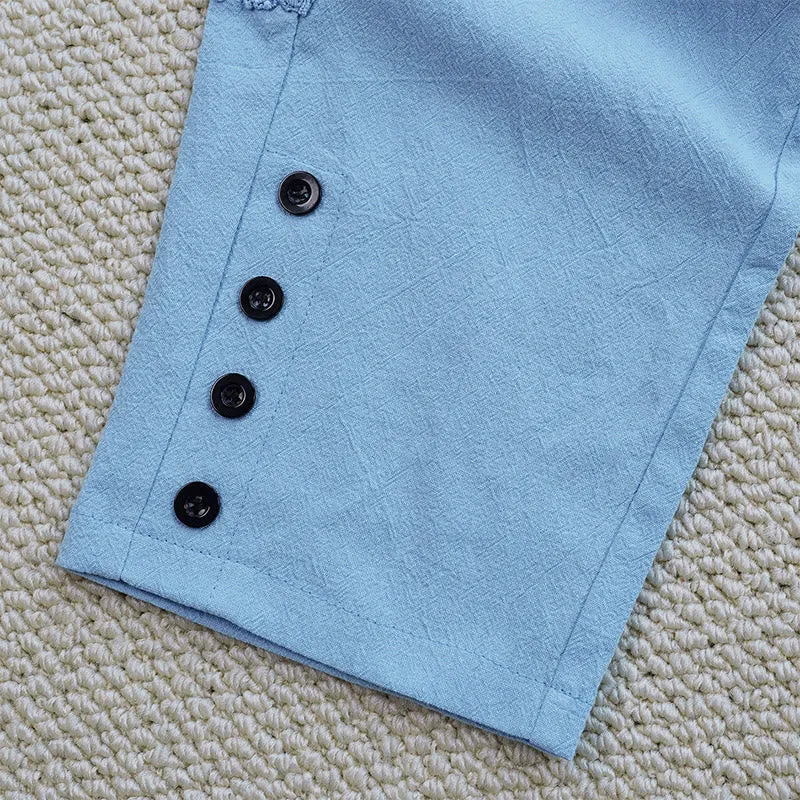 Buddha Stones Summer Plain Color Splicing Design Cotton Linen Women's Pants With Pockets