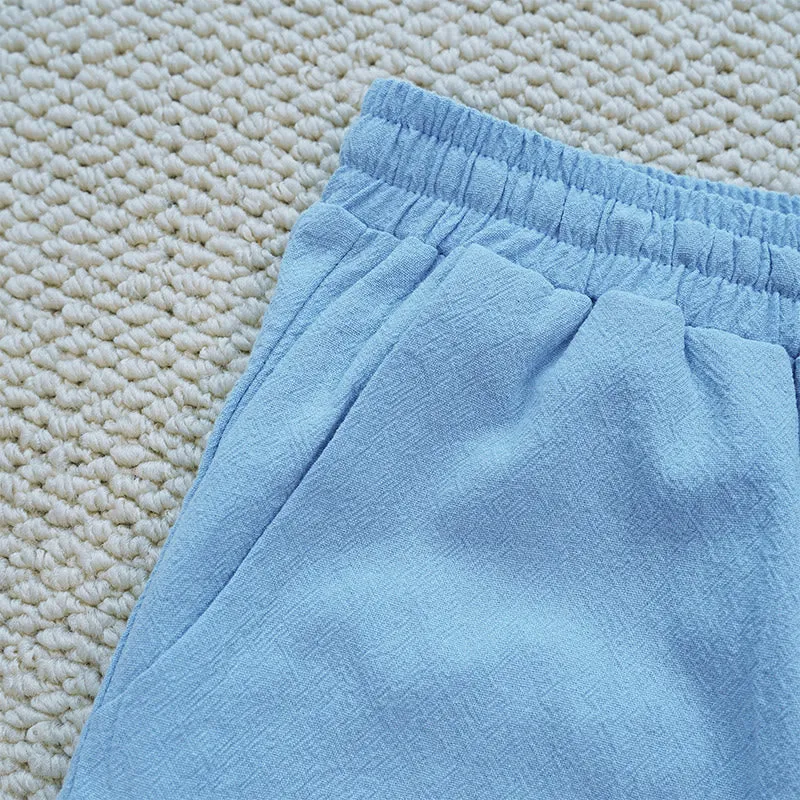 Buddha Stones Summer Plain Color Splicing Design Cotton Linen Women's Pants With Pockets