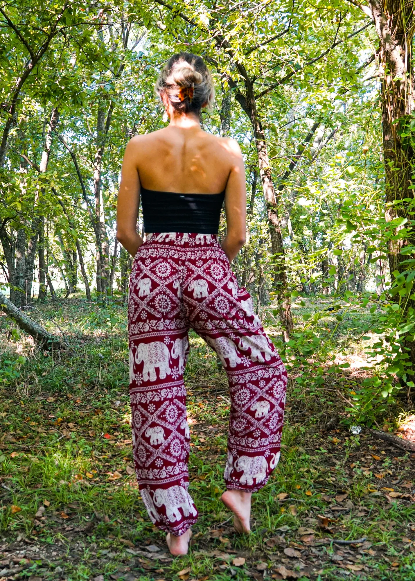 Burgundy Lovely Elephant Harem Pants