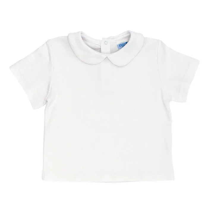 Button Back Boys Short Sleeve Knit Piped Shirt - White