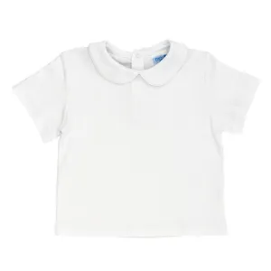 Button Back Boys Short Sleeve Knit Piped Shirt - White