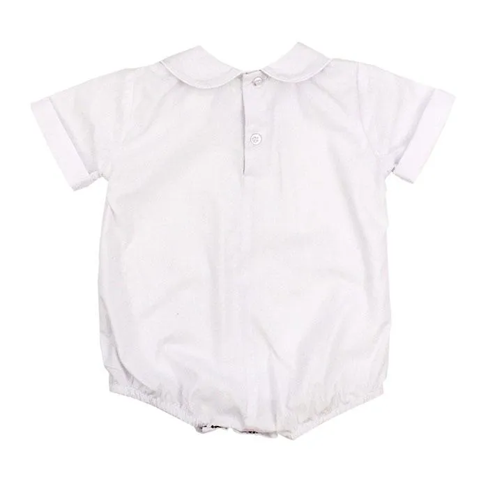 BUTTON BACK BOYS SHORT SLEEVE PIPED ONESIE - WHITE
