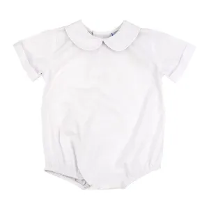 BUTTON BACK BOYS SHORT SLEEVE PIPED ONESIE - WHITE