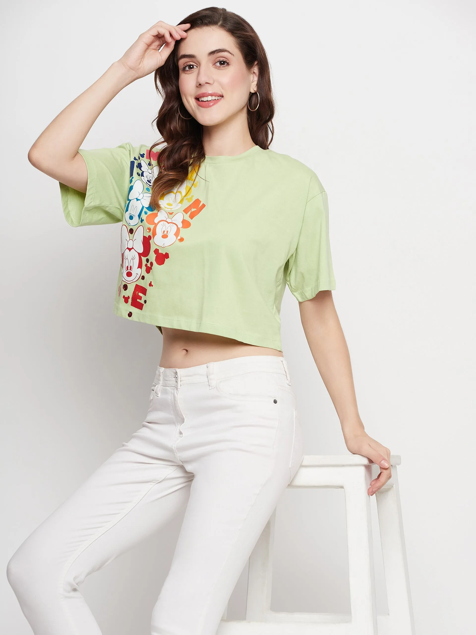 Camla Barcelona Disney Mini Mouse Print Green T-Shirt