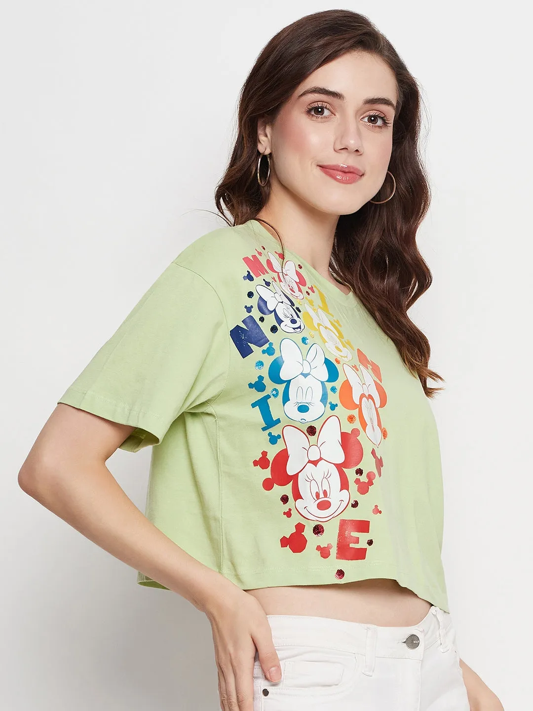 Camla Barcelona Disney Mini Mouse Print Green T-Shirt