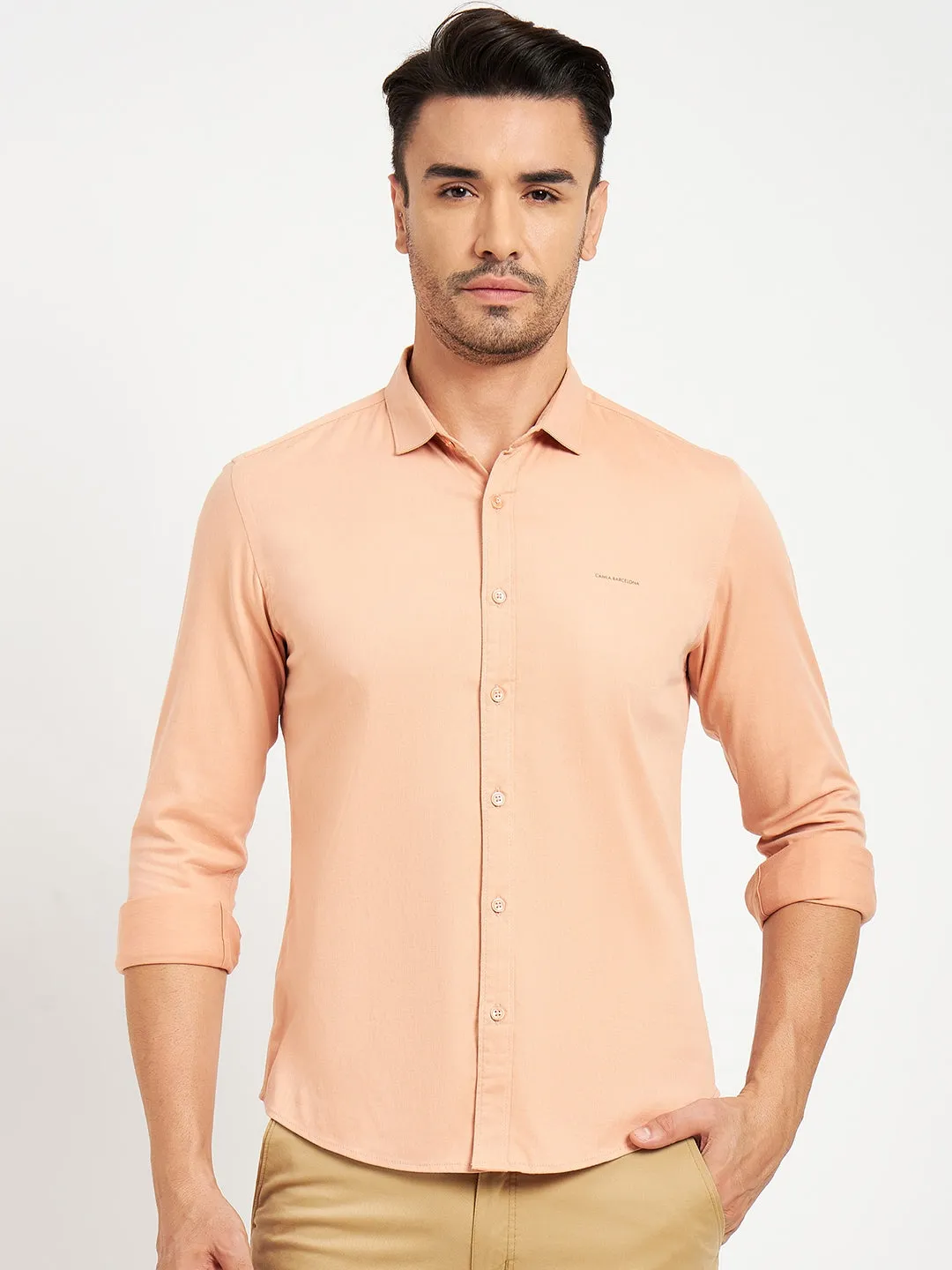 Camla Barcelona Solid Peach Shirt For Men