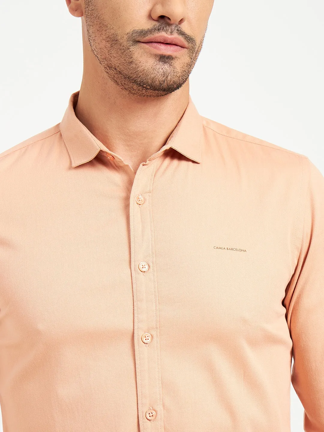 Camla Barcelona Solid Peach Shirt For Men