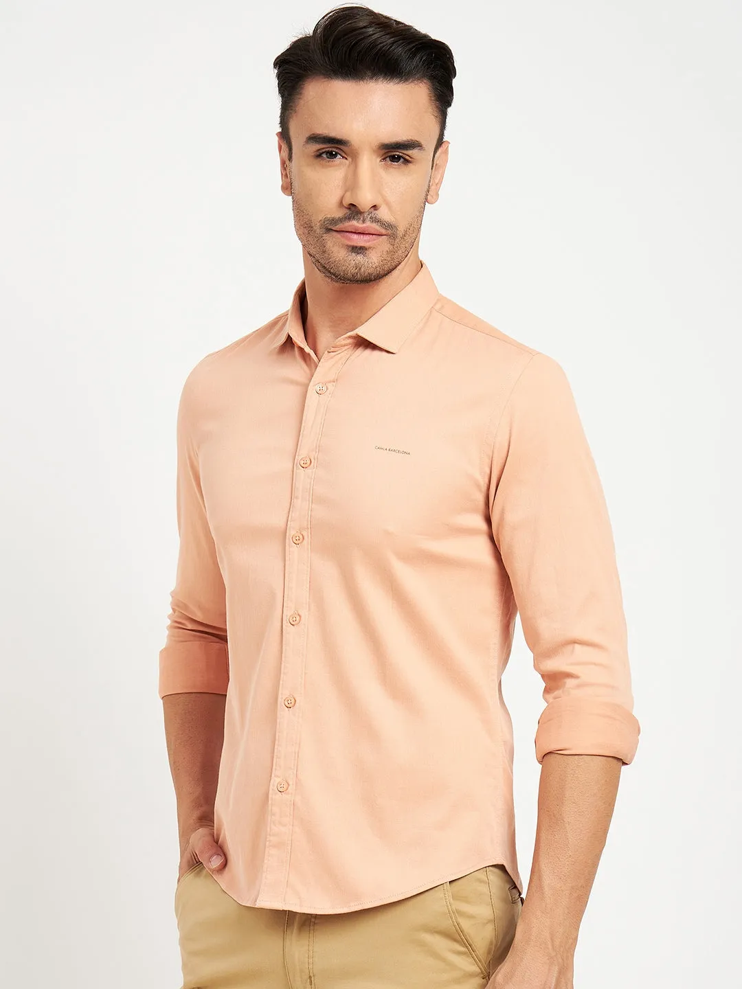 Camla Barcelona Solid Peach Shirt For Men