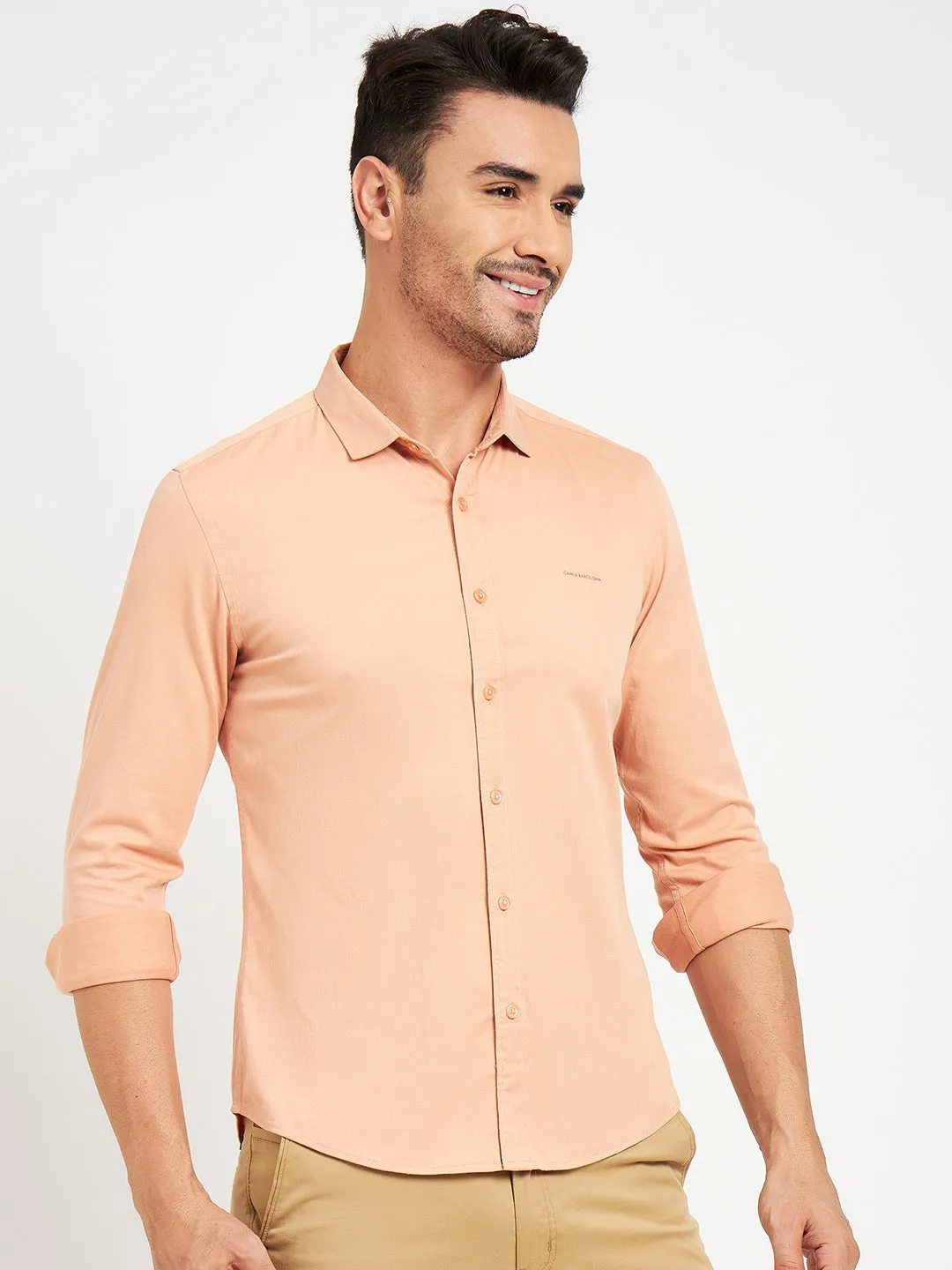 Camla Barcelona Solid Peach Shirt For Men