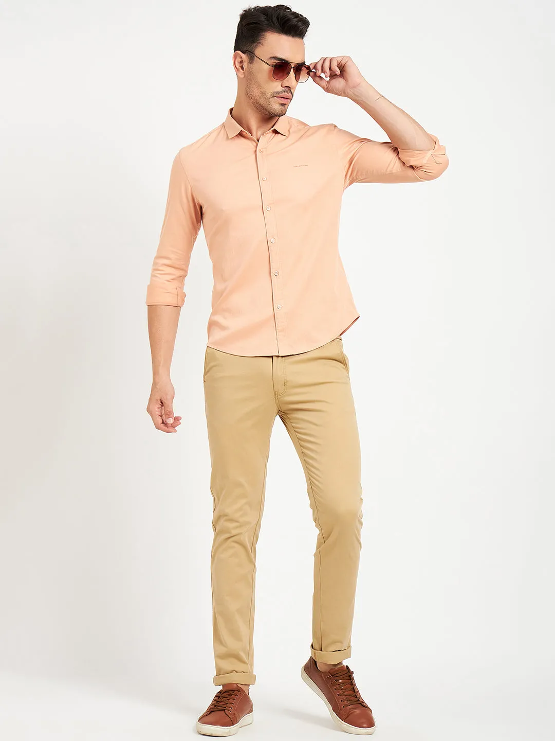 Camla Barcelona Solid Peach Shirt For Men