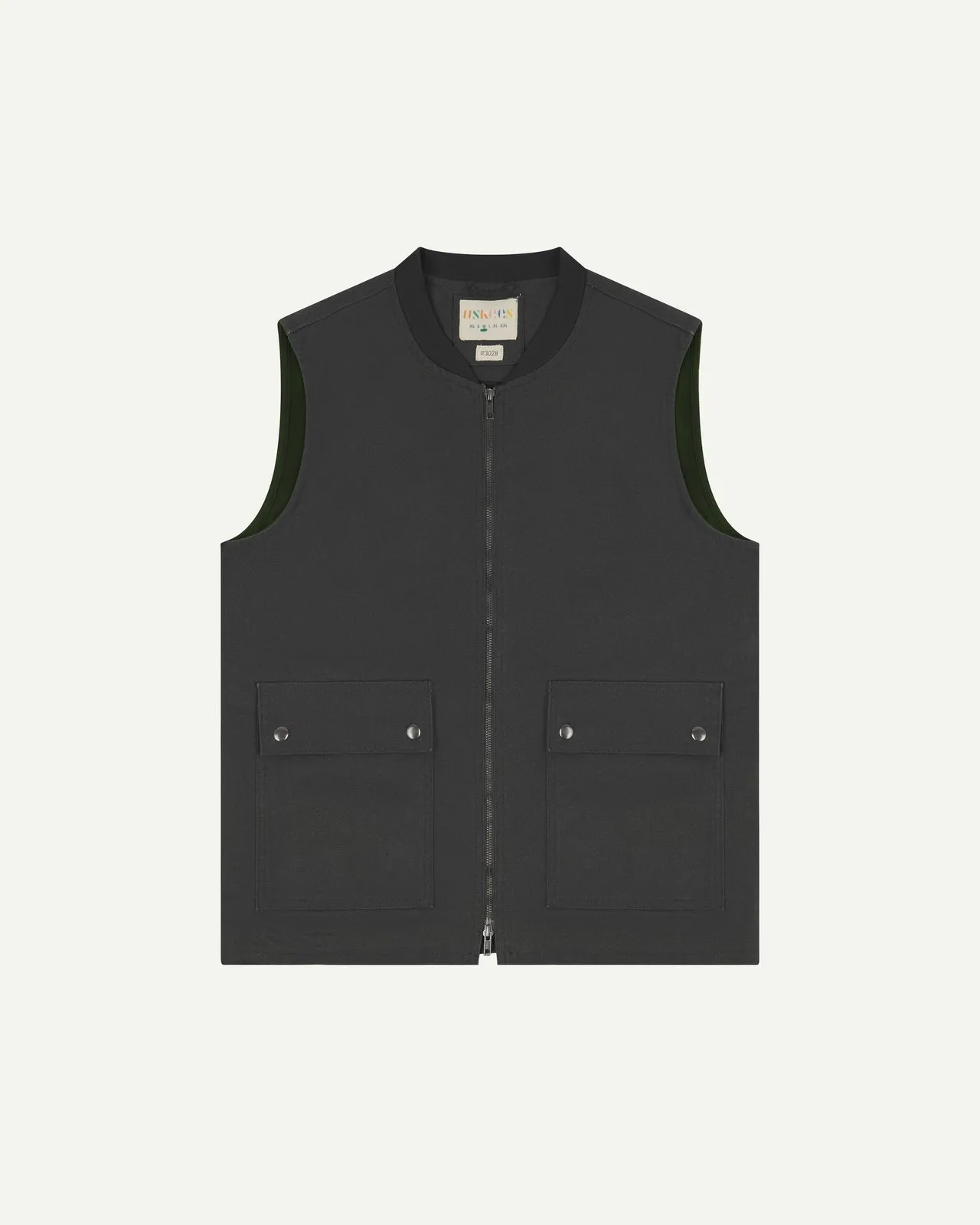 Canvas Vest With Flap Pockets - Charcoal