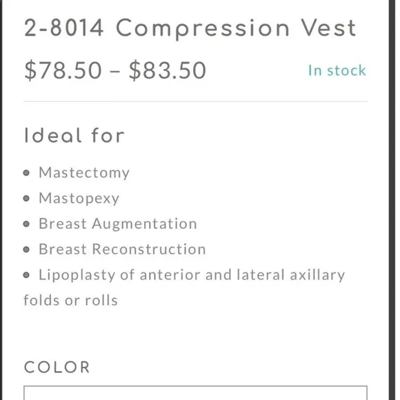 Caromed recover beautifully compression vest Size 32