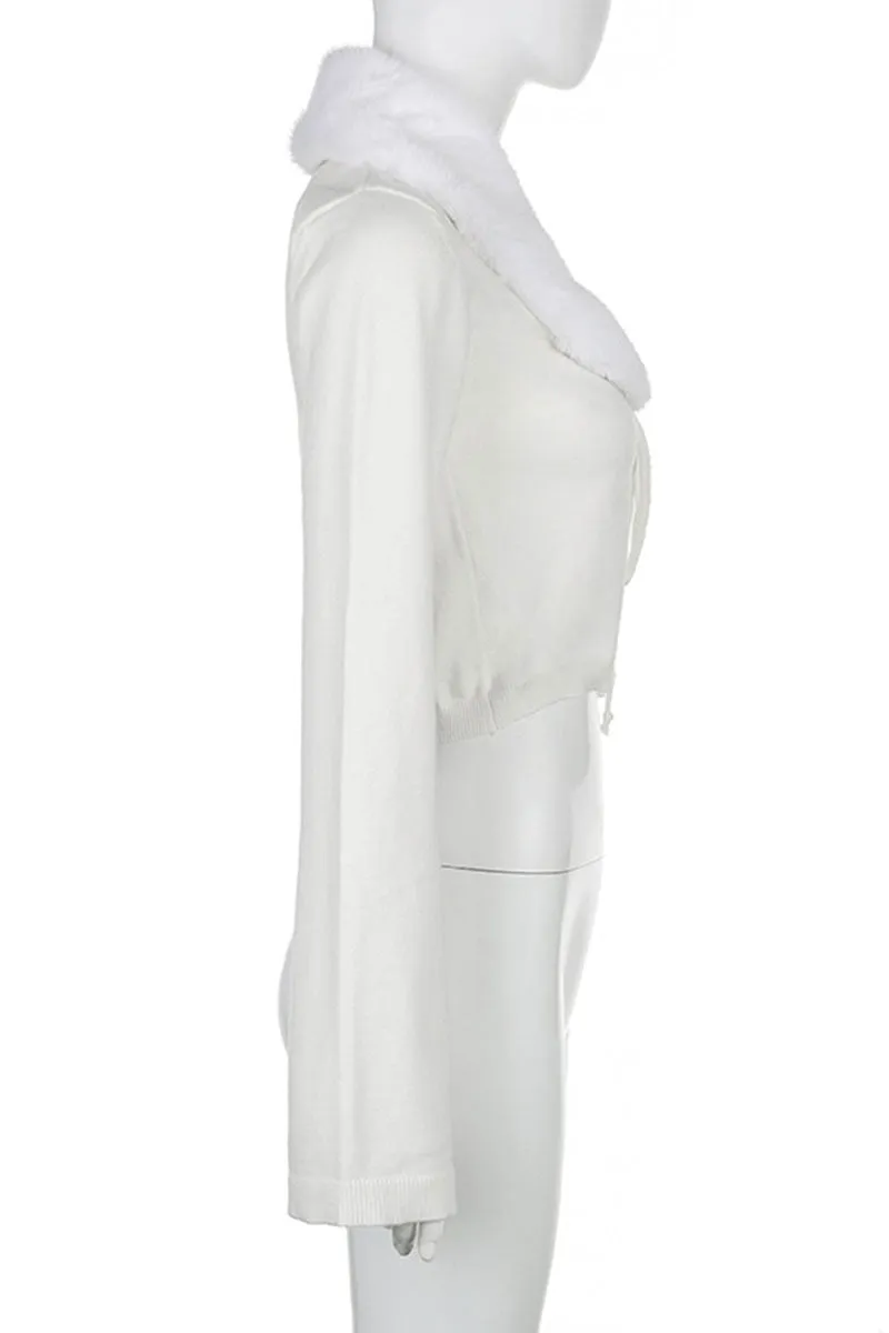 CG0543 Fur Collar Knitted Shirt