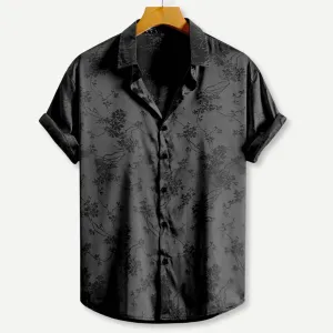 Chic Midnight Bloom Ice Silk Short Sleeve Shirt for Modern Men