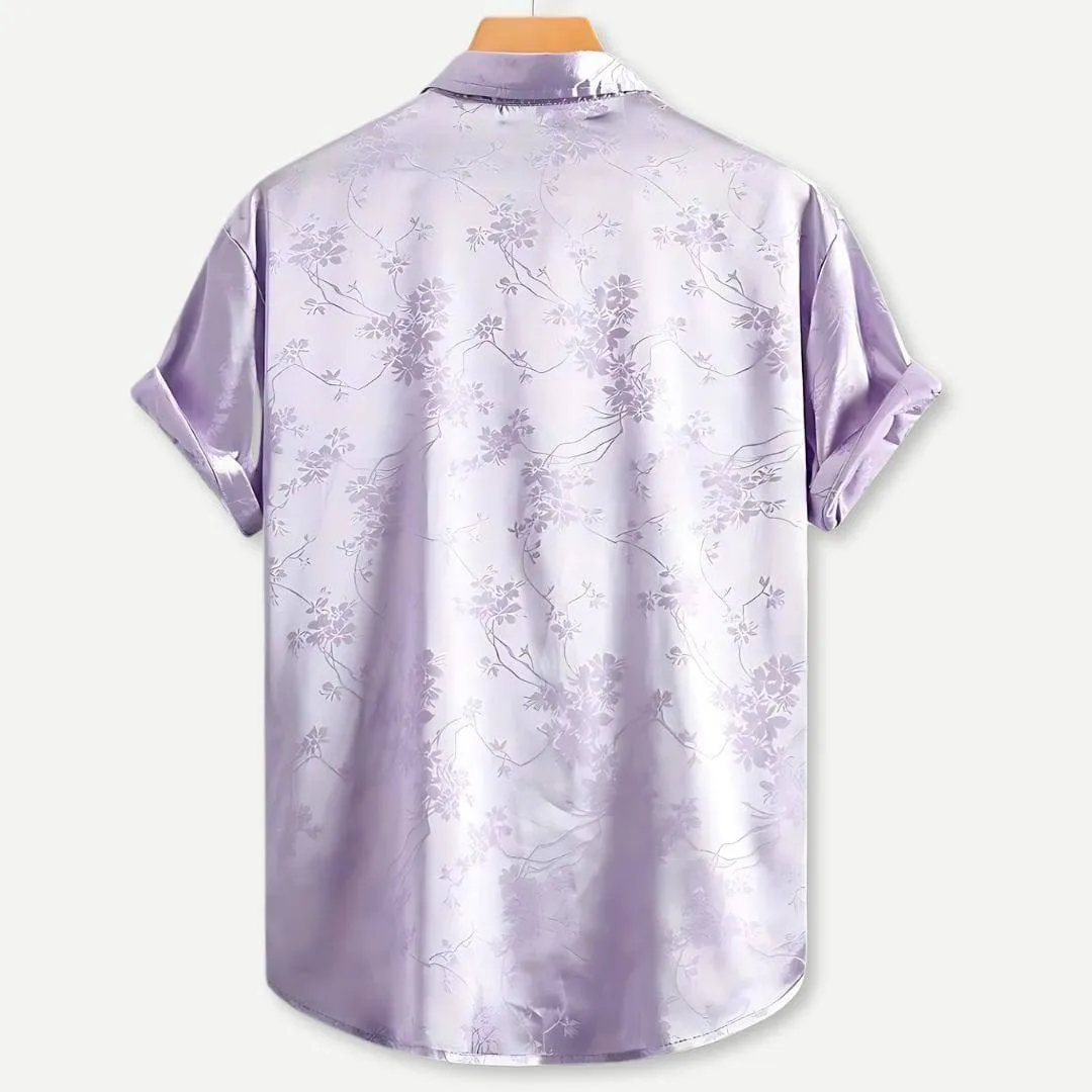 Chic Midnight Bloom Ice Silk Short Sleeve Shirt for Modern Men