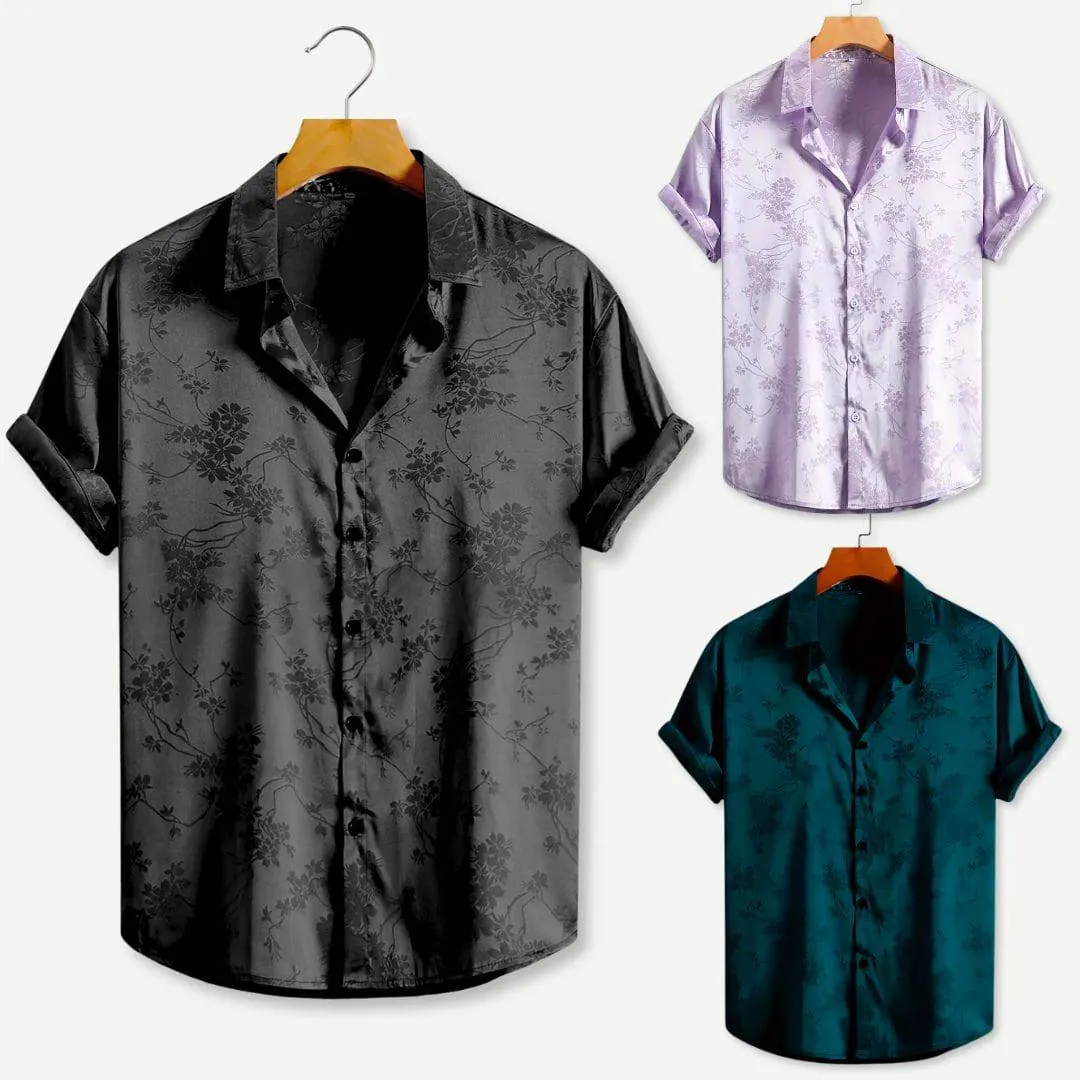 Chic Midnight Bloom Ice Silk Short Sleeve Shirt for Modern Men